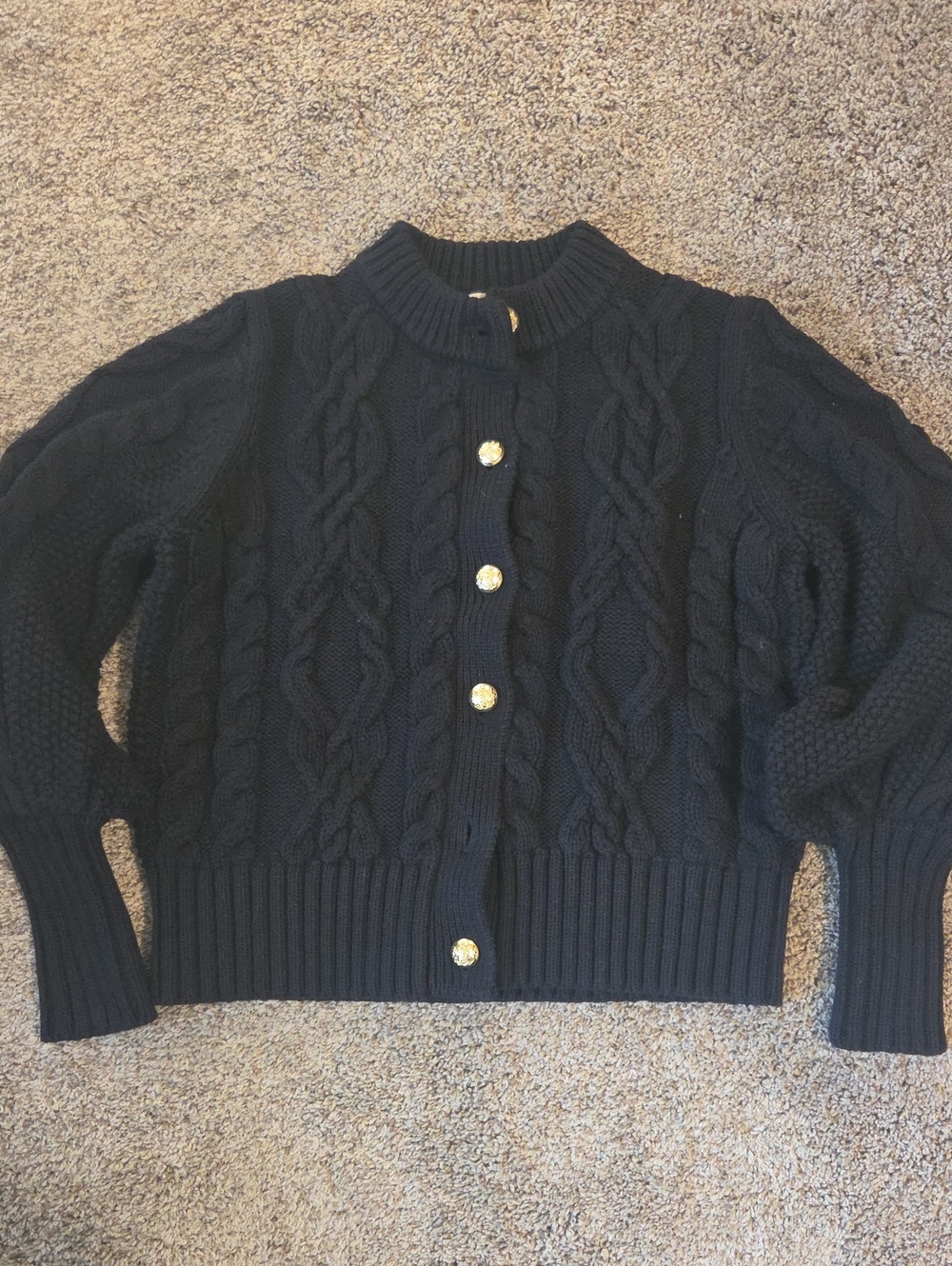Tuckernuck Black Colette Cable Knit Cardigan with Gold Buttons